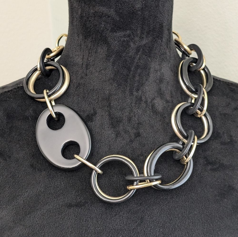 Chico's Black Label Retired Black And Matte Gold Tone Statement Necklace